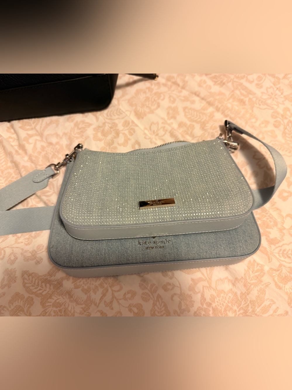 Kate Spade Light Blue Double Crossbody Bag with Sparkle Detail